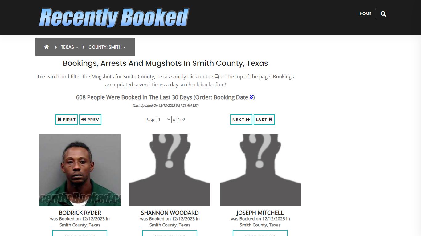 Recent bookings, Arrests, Mugshots in Smith County, Texas - Recently Booked